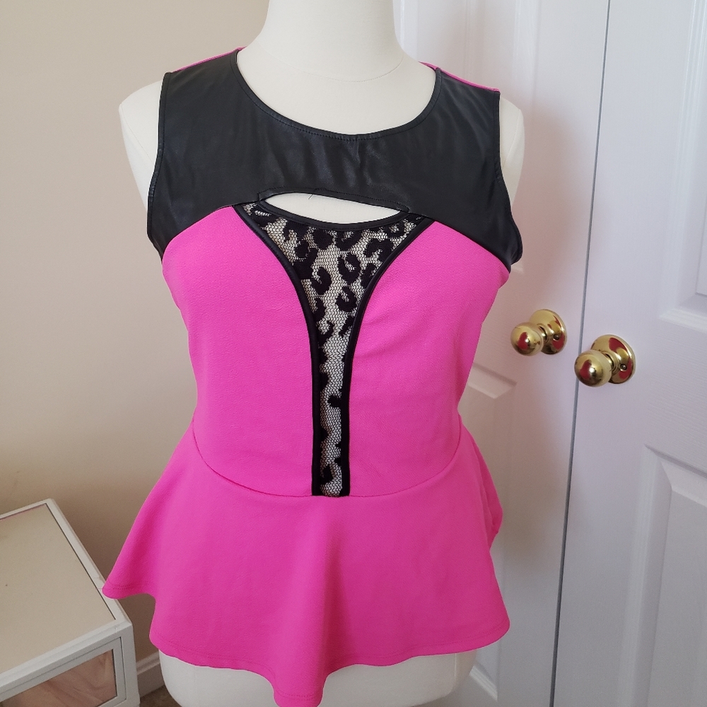 Lace and leather peplum top.
